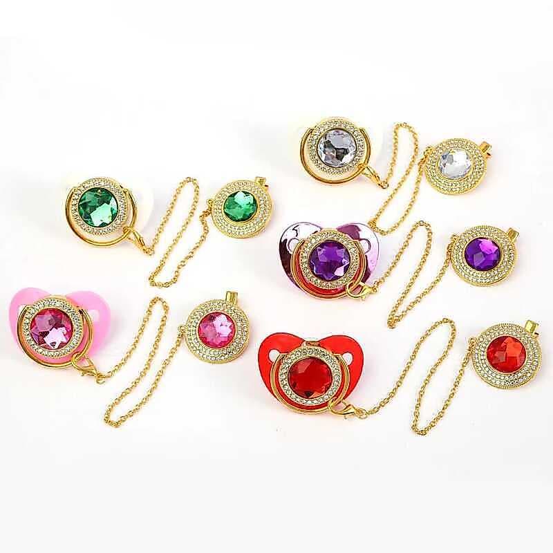 Chupeta corrente chupeta dourada com personagem de diamante bebê diamante com corrente suprimentos para dormir de bebê
