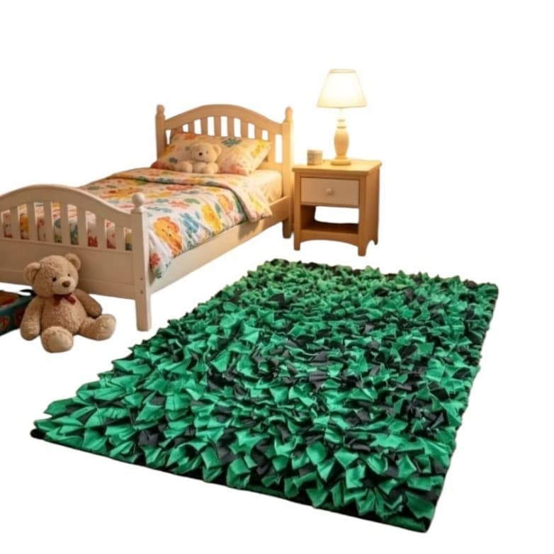 Tapete Peludo Artesanal Verde e Preto Antiderrapante para Quarto, Sala, Banheiro e Entrada da Casa 60x60