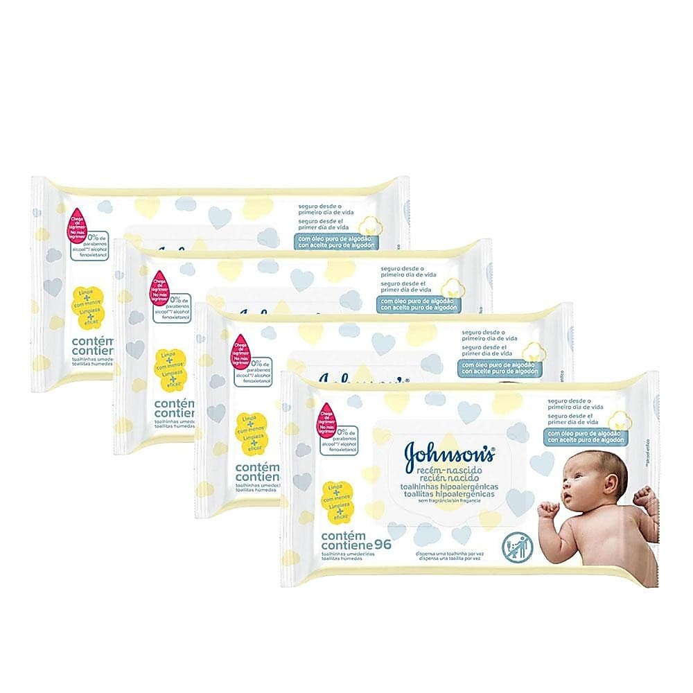 Kit com 4 Johnson's Baby Lenços Umedecidos Recém-Nascido com 384 unidades