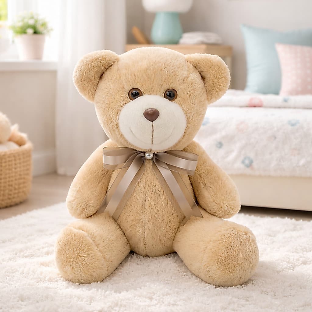 Urso de Pelúcia 20cm Sentado Articulado Com Laço Ursinho Decoração Quarto Presente Brinquedo