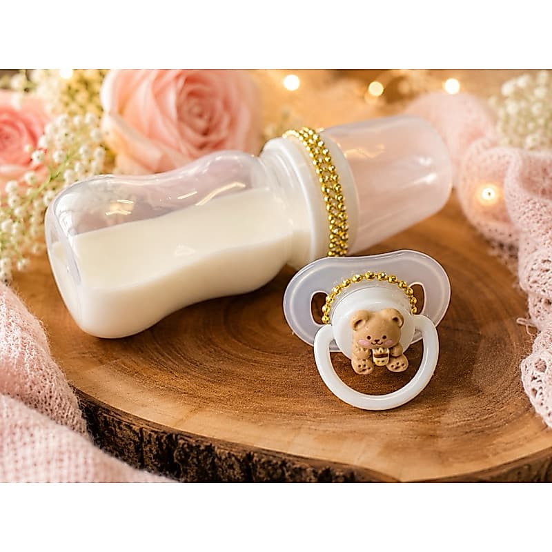 kit chupeta magnetica + mamadeira decorada com leite falso para bebe reborn boneca brinquedo