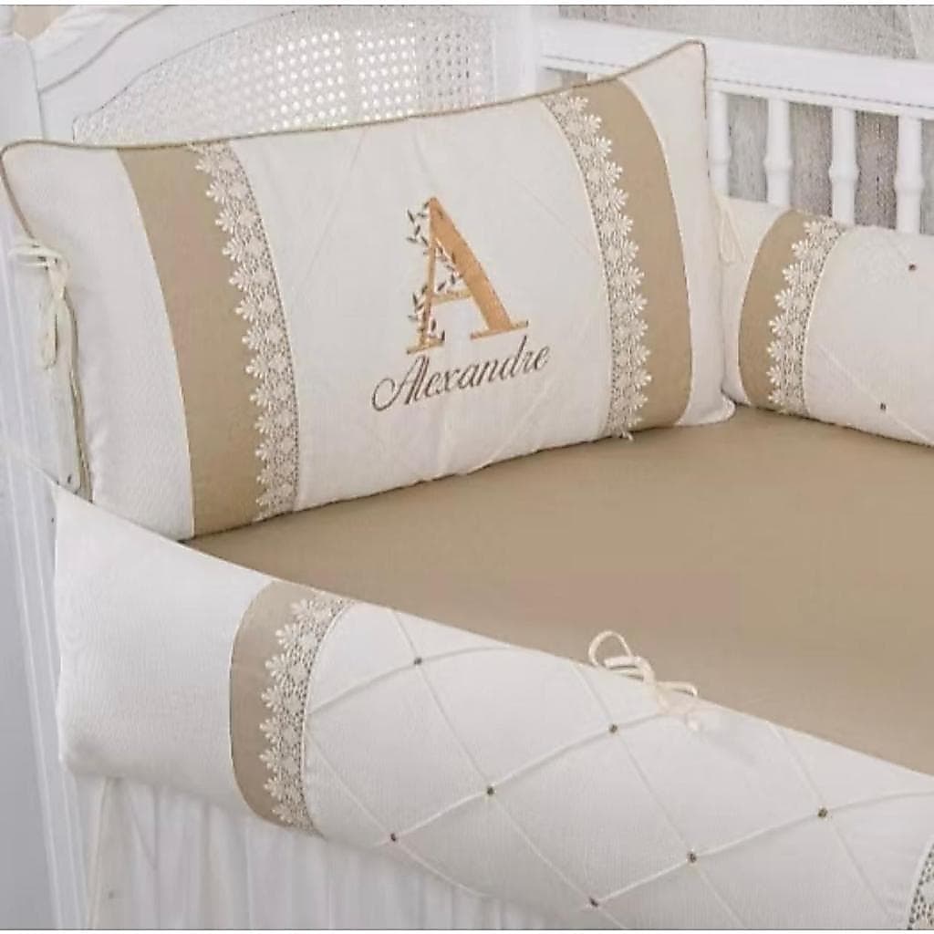 Kit Para Berço 519 Escolha Sua Cor Menino/Menina Personalizado Com Nome Do Seu Bebê - Com Saia Berço