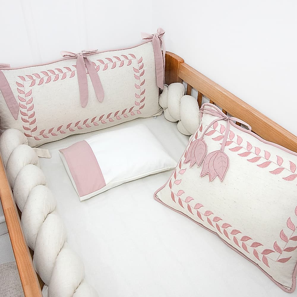 Kit Berço Americano Linho Menina 6 Peças 100% Algodão Luxo Enxoval Completo Rose