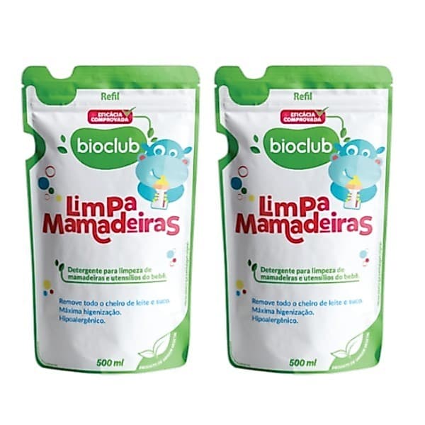 Kit 2 Refil Limpa Mamadeiras Bebê Detergente Líquido Orgânico - Sem Álcool Bioclub - 500ml