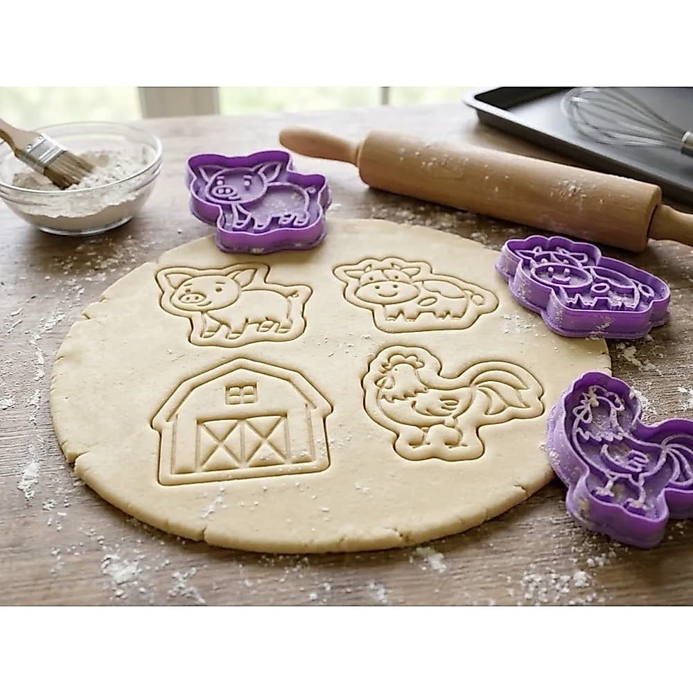 Kit com 4 Cortadores Fazendinha | Biscoitos | Cookies | Pasta Americana | Massinha de Modelar