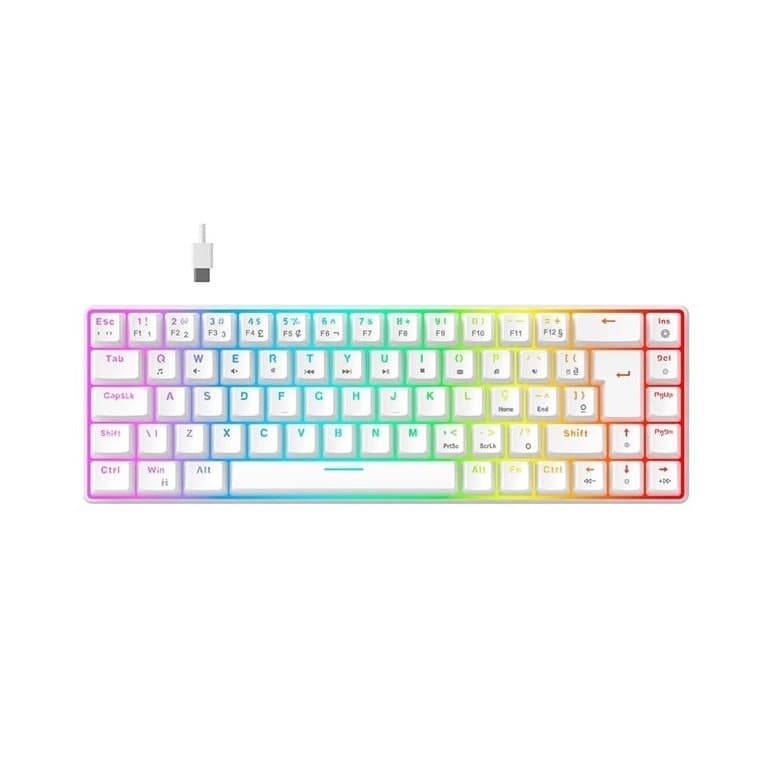 Teclado Mecânico Gamer Hyrax Thunder Pro, Switch Huano Vermelho, RGB, Layout 65%, USB-C, ABNT2, Branco