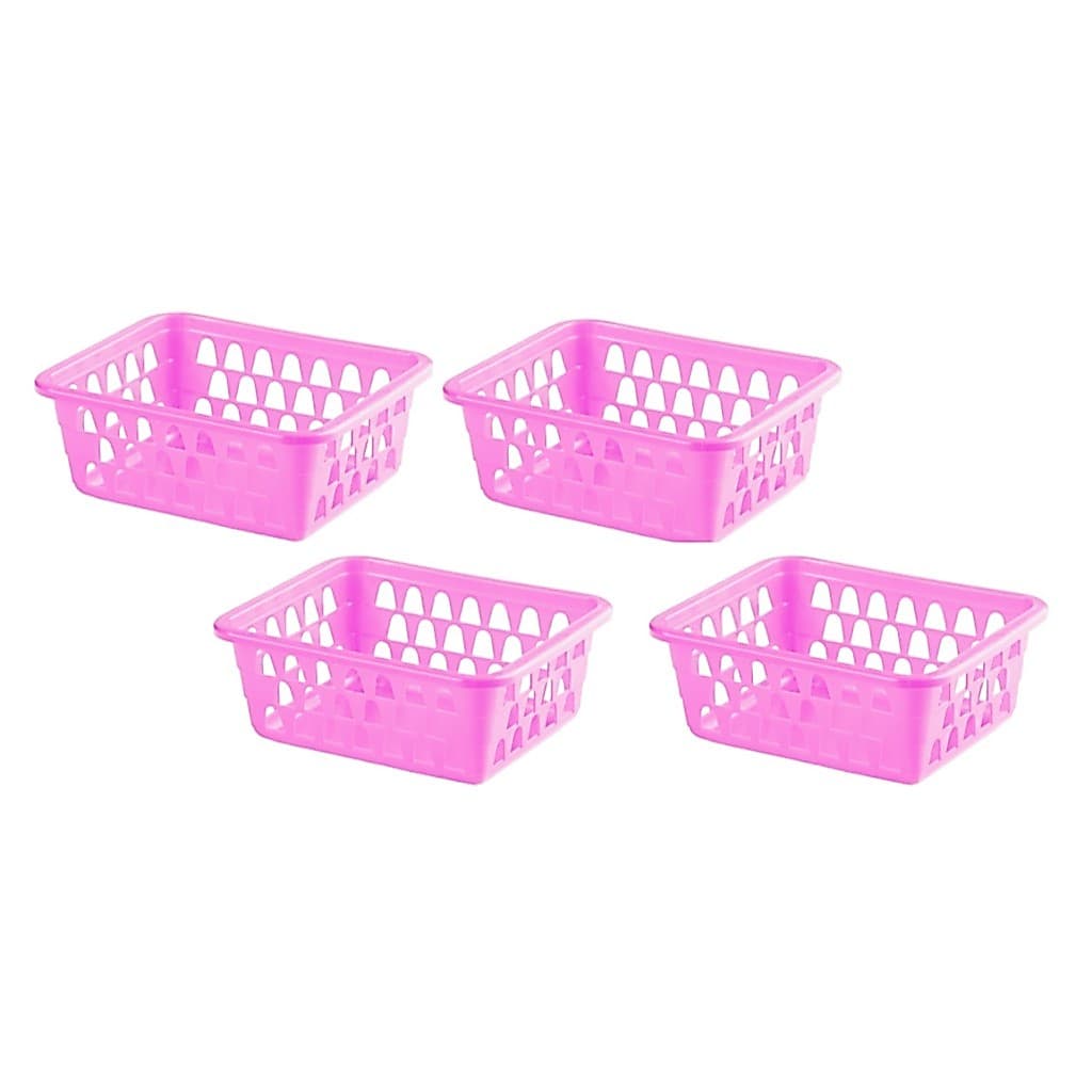 Cesto Plastico Organizador Rosa Kit 4 Multiuso Casa Quarto Banheiro Retangular Pratico 16x12x6