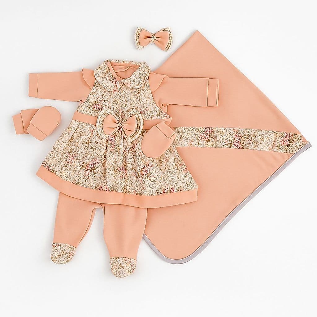 🌸 Saída Maternidade Pompom 5 Peças Menina | Kit Enxoval Bebê 100% Algodão