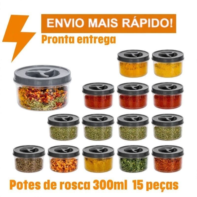 Jogo Potes Redondo 300ml Tampa Rosca Potinho Transparente Tempero Doce Papinha Bebê Multiuso BPA free