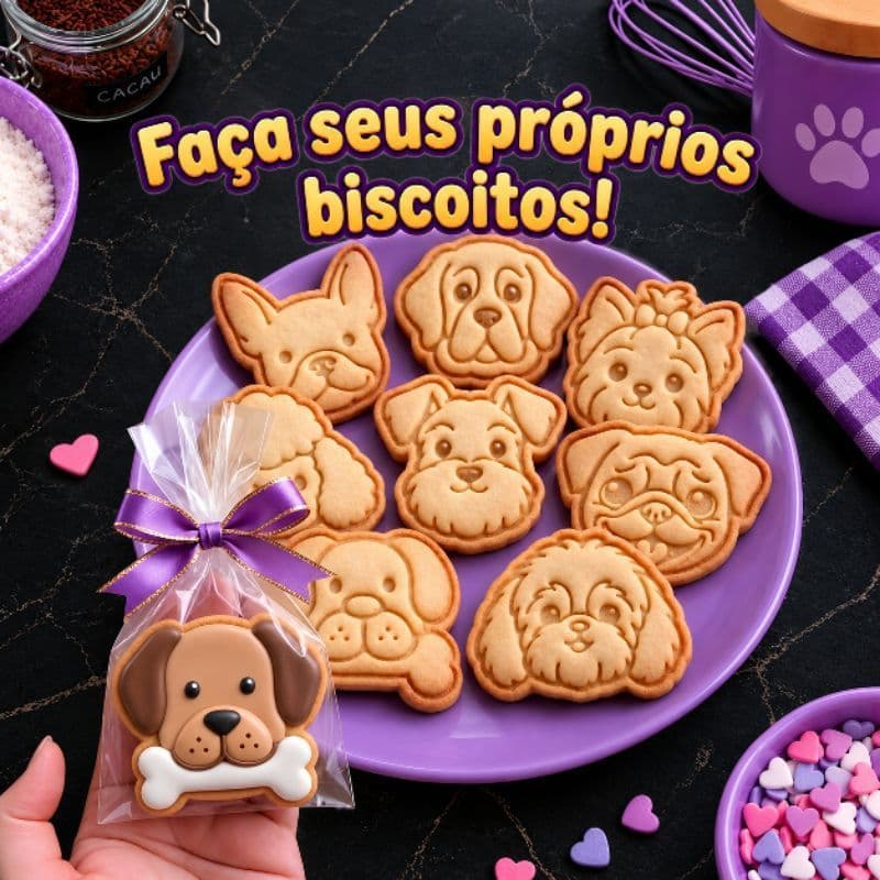 Kit Cortador e Marcador/Carinbo de Cachorros Dogs Pets. Biscoito, Argila, Cerâmica, Massinha de Modelar.