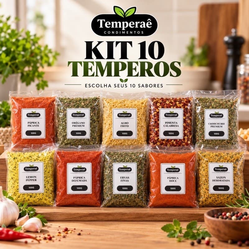 Kit 10 Temperos e Condimentos Variados Monte Seu Kit Escolha 10 Sabores Temperaê
