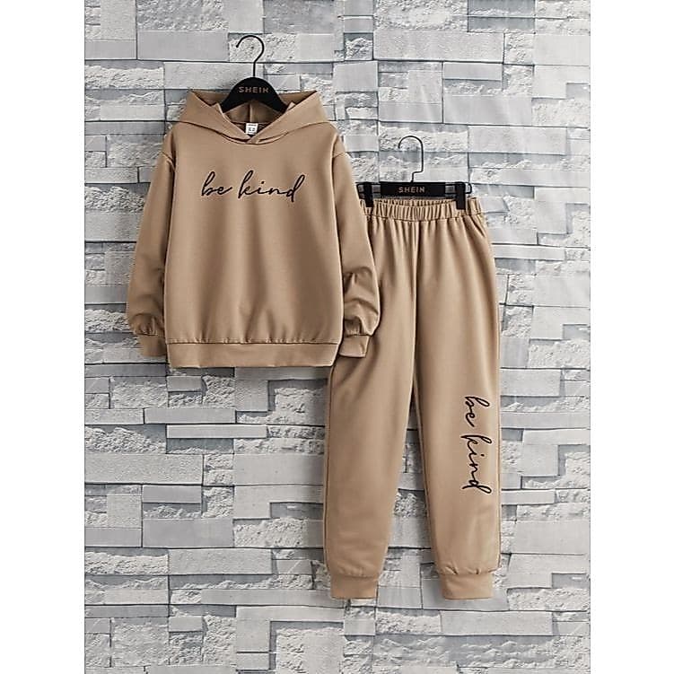 Conjunto Moletom Canguru Inverno + Calça De Moletom Be Kind Letter Graphic
