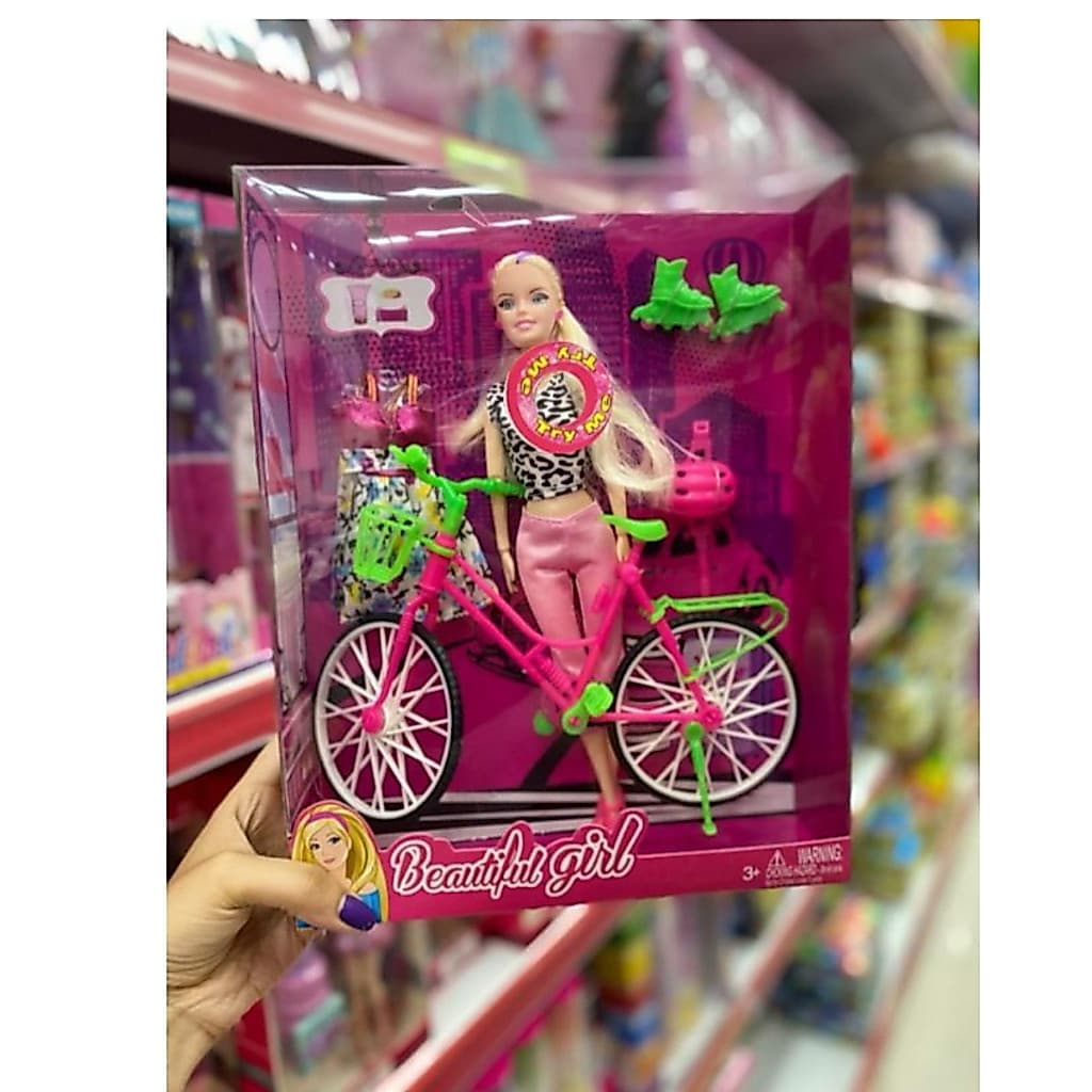Boneca Articulada Tipo Barbie Musical Com Bicicleta E Acessórios Envio no mesmo dia top