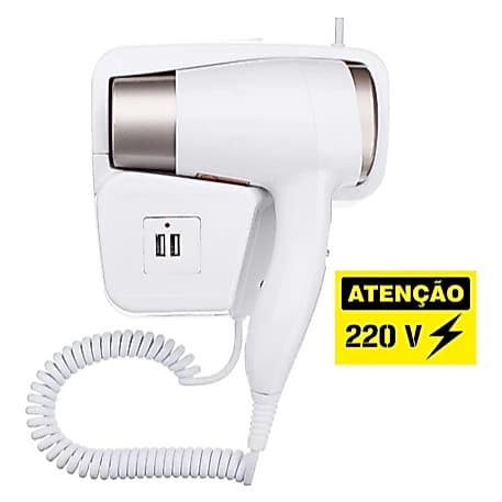 Kit c/ 5  Secadores De Cabelo Banheiro Hotel COM USB 1300W Profissional de Parede Branco no BRASIL 220v