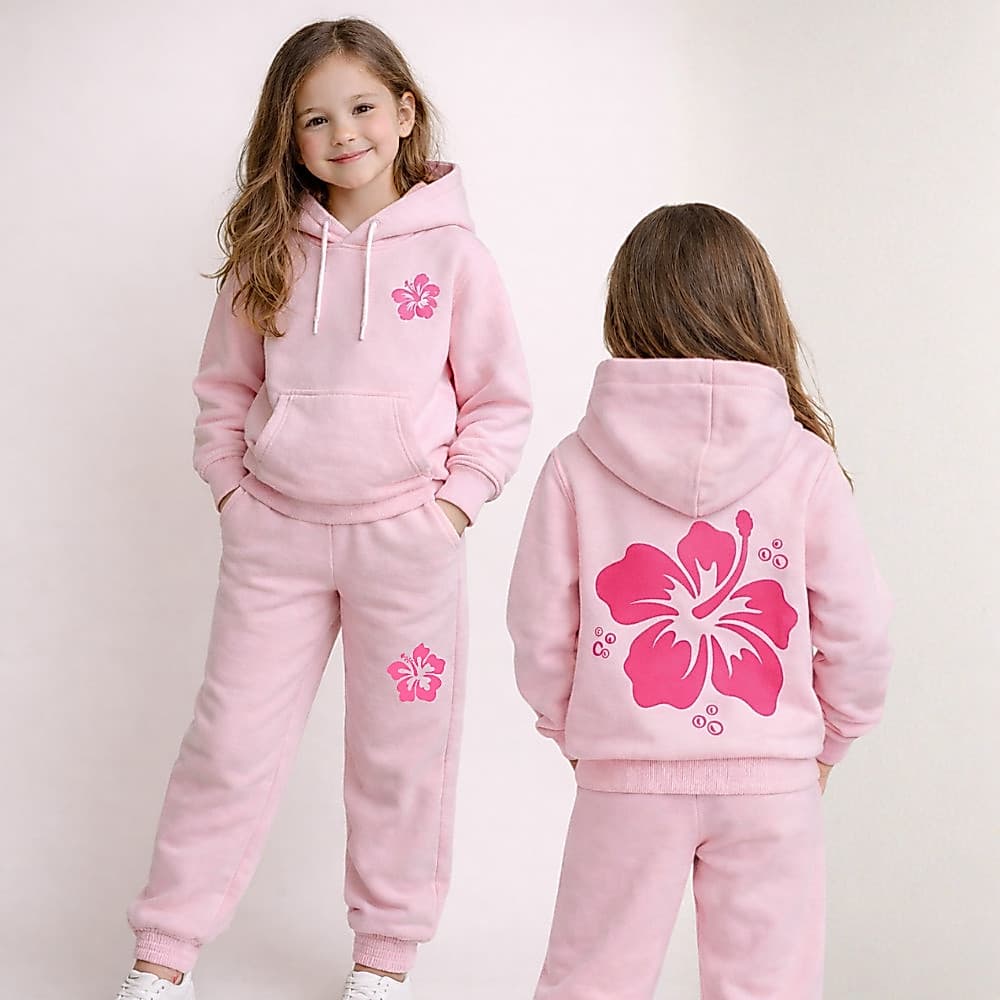 Conjunto Moletom Infantil Canguru Floral com Capuz Quentinho e Confortável para Dias Frios