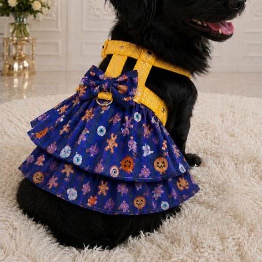 Coleira Peitoral Pet com Saia e Guia para Cachorro Cães Fêmea Vestido Roupa Pet Passeio Pequeno Médio Porte  Halloween