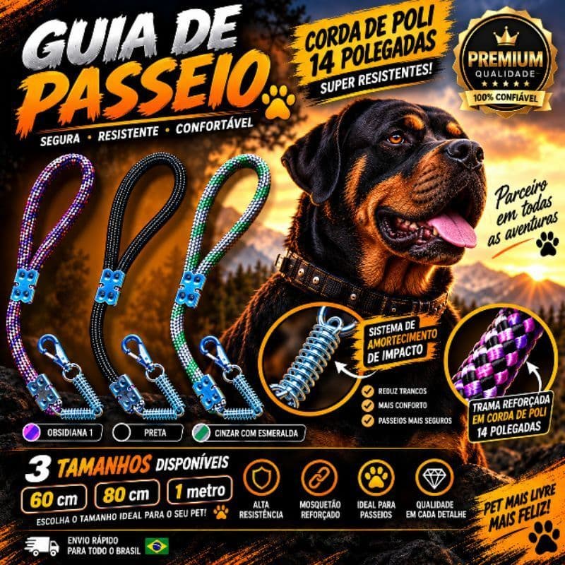 Coleira para cachorro guia de corda guia para adestramento  guia para passear confortável e resistente
