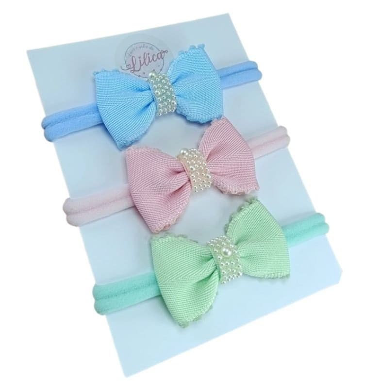 Kit com 3 faixinhas de cabelo para Recém Nascido  Faixinha de bebê Tiarinhas para bebê