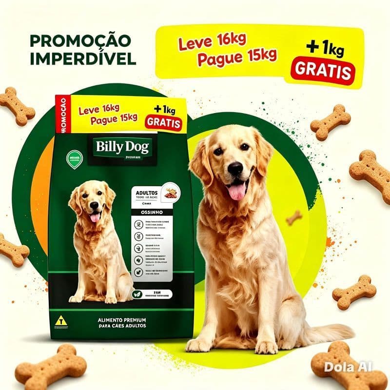 RAÇÃO PARA CACHORRO ADULTO BILLY DOG OSSINHO CARNE 15KG +1KG GRÁTIS EDIÇÃO PROMOCIONAL - NUTRIDANI