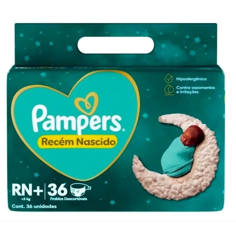 Fralda Pampers Recém Nascido RN+ 36 unidades para bebês <5kg Fraldas Descartáveis