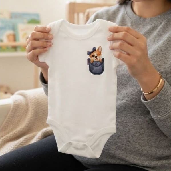 Body Bebê Personalizado Cachorrinha Lacinho Bolso Jeans Body Infantil Menina Cachorrinha Fofa Roupa Bebê Menina Body