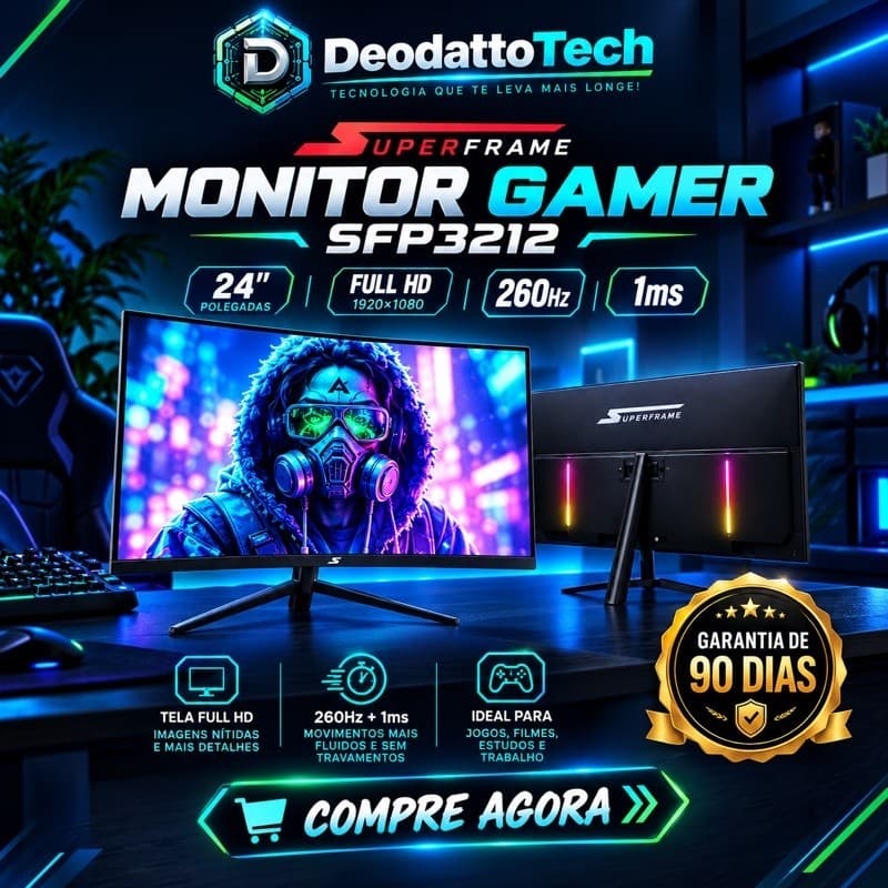 Monitor Gamer SuperFrame Precision 24" 260Hz 1ms Full HD - Seminovo Preto/Branco
