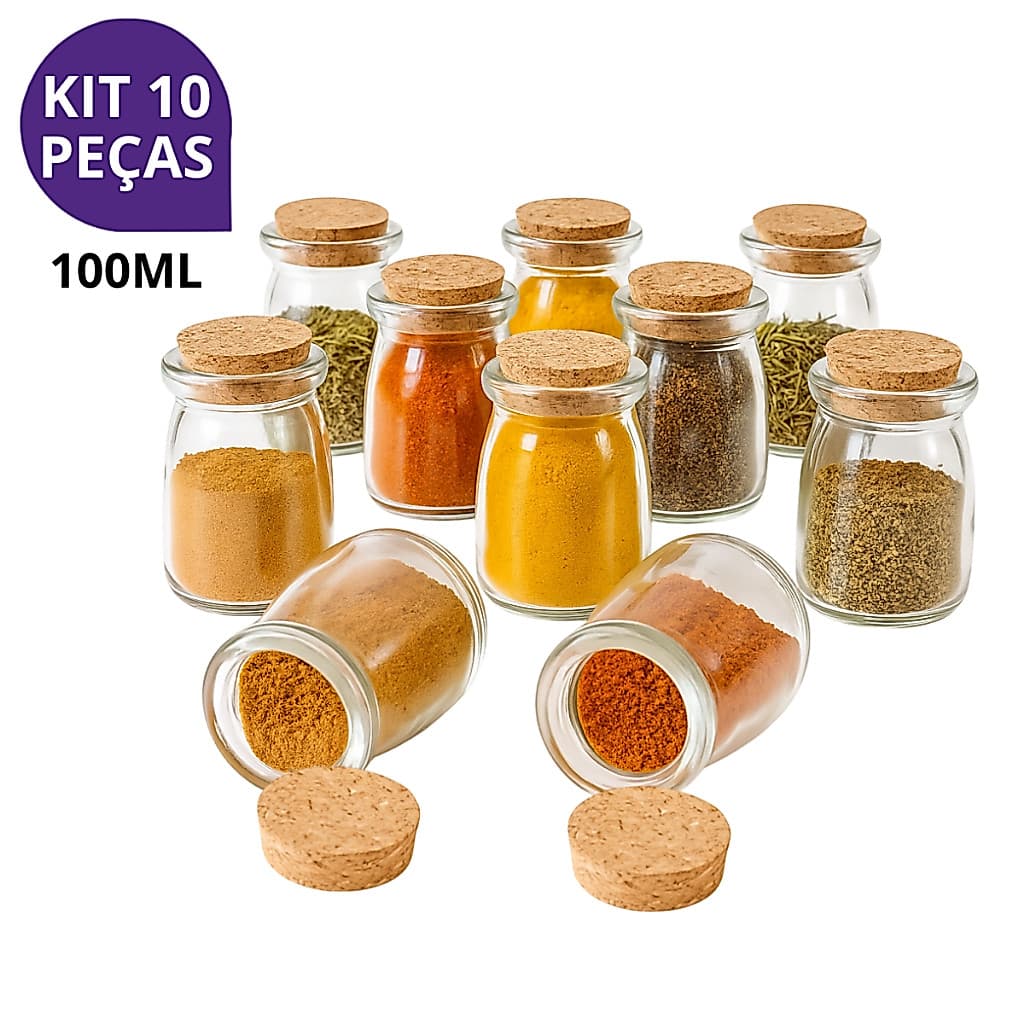 Kit 6/10 Potes de Vidro 100ml para Temperos – Organizador Prático, Durável e Ideal para sua Cozinha