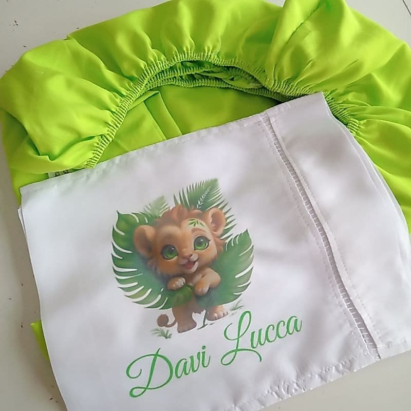 KIT 2 peças LENÇOL DE BERÇO AMERICANO, personalizado com nome/enxoval de bebe/ lençol de elastico + fronha /berçario