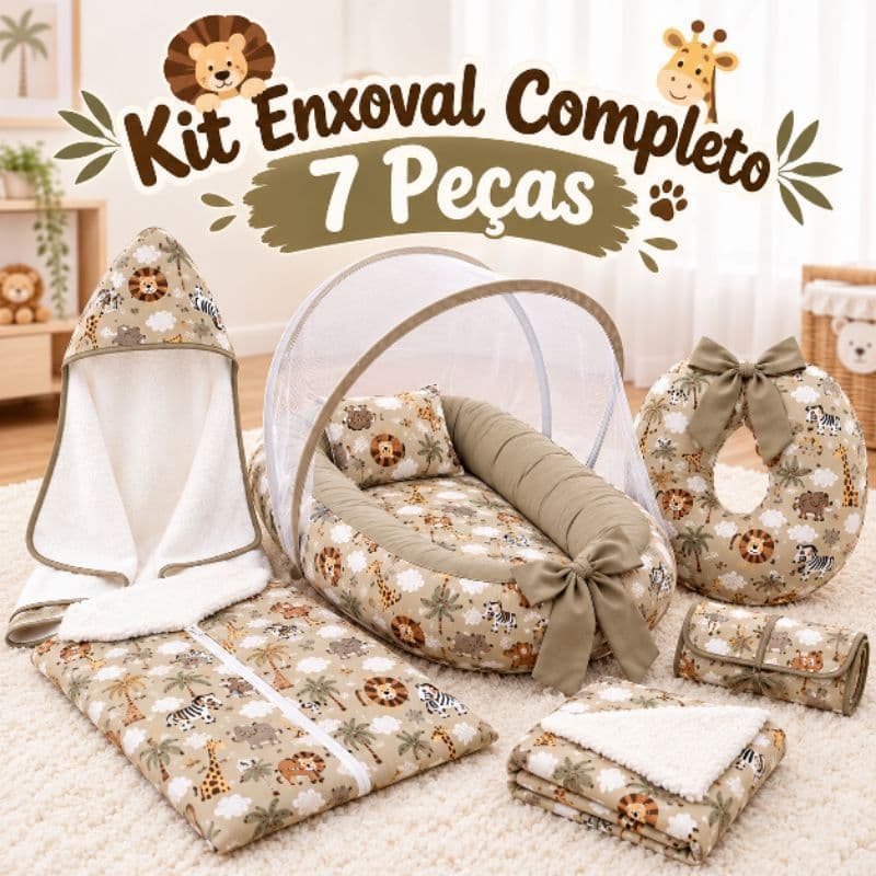 Kit Enxoval Bebê Completo 7 Peças | Recém Nascido | Maternidade | Várias Estampas