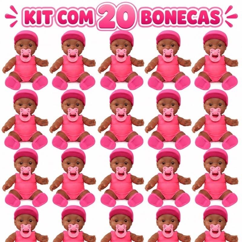 Kit 20 Bonecas Bebê 20cm com Chupeta Rosa – Boneca Infantil para Lembrancinha