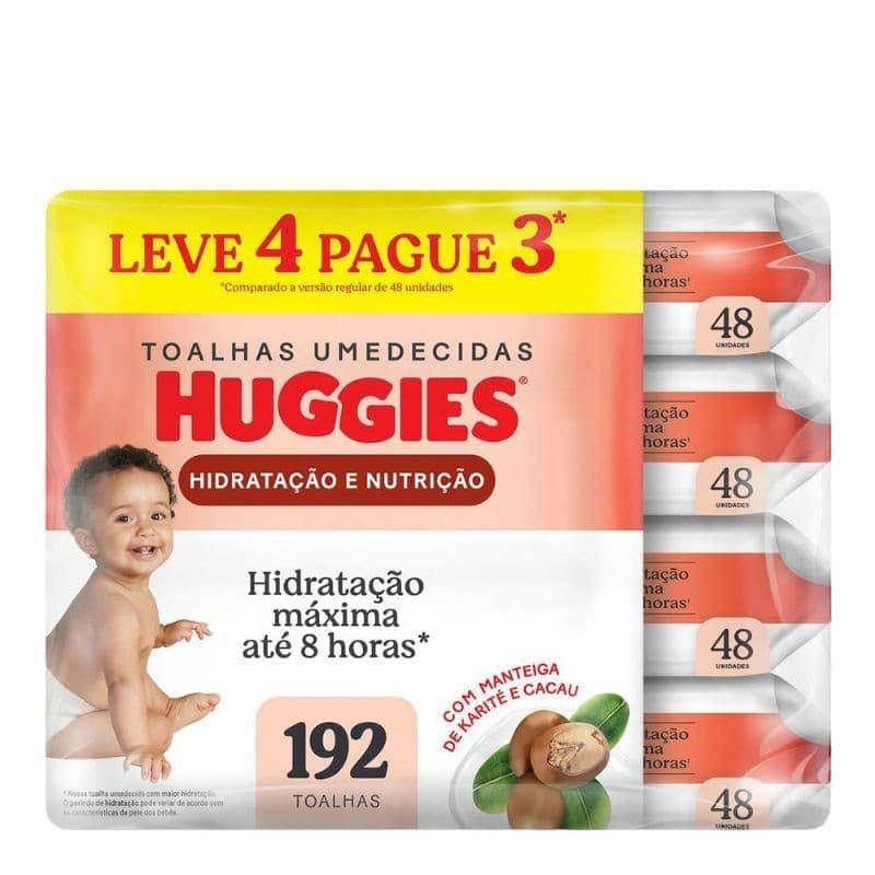Lenços Umedecidos Huggies Hidratação e Nutrição 4x48 Unidades - Hidratação Máxima e Proteção Contra Assaduras