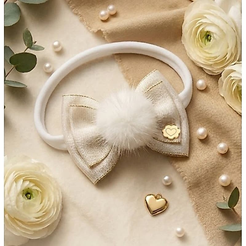 Faixinhas para Bebê Menina Off White Bebê Luxo Kit  Laços Pompom para Bebê Macia Enxoval Maternidade