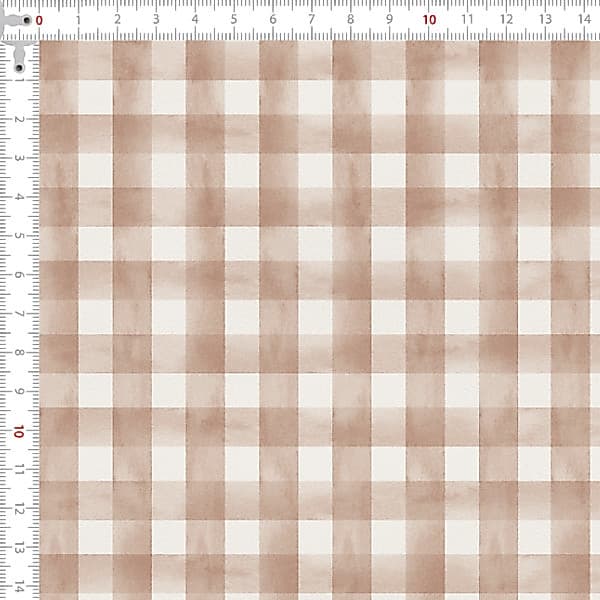 Tecido Tricoline Digital Xadrez Aquarelado Marrom Infantil Costura Patchwork Pano DIY