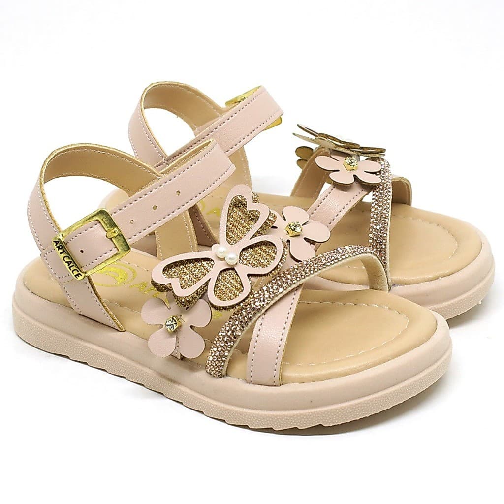 Sandália Infantil Modelo 080-022  Menina com Borboleta e Brilho – Confortável e Leve