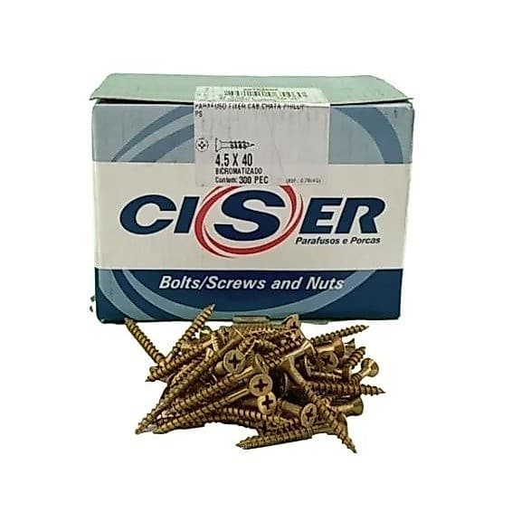Parafuso 4,5x40 Chipboard Chata Phillips para Madeira - CISER CAIXA COM 300 peças - 4 5x40/ parafusos para madeira