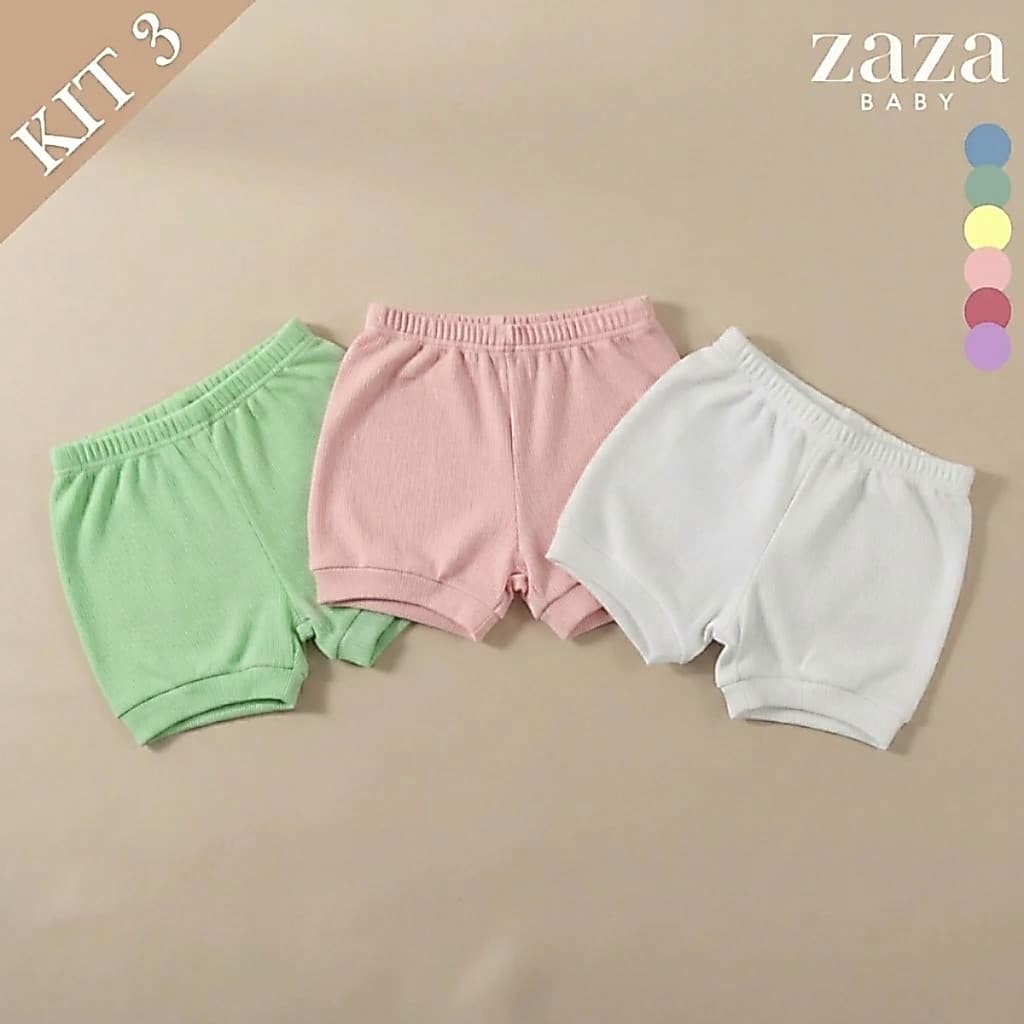 Kit 3 Shorts Bebê Canelado Algodão Tapa Fralda Verão Menino Menina Recém Nascido Confortável Macio