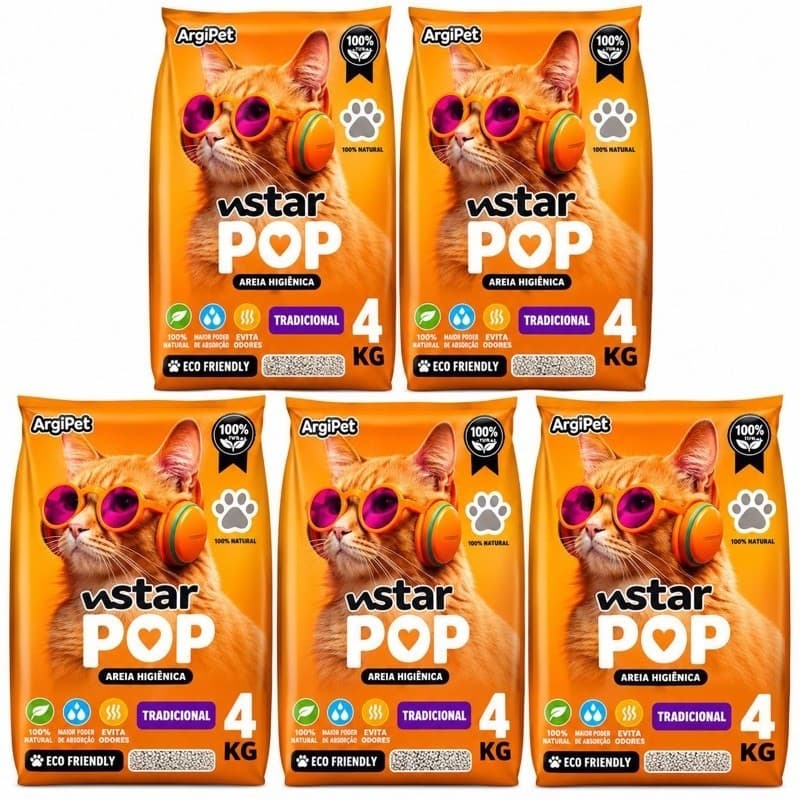 Kit 20 kg Areia Sanitária Gato Natural Argila Absorvente Ecológica (Antiodor) - Star Pop Tradiciona