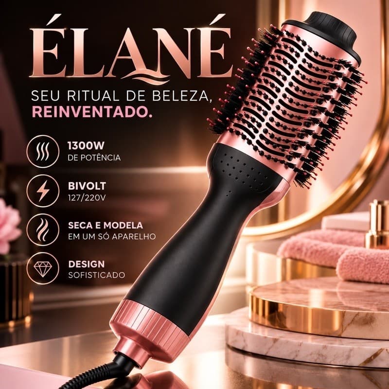Escova Secadora 1300W ÉLANÉ Bivolt Profissional 3 em 1 Secador Modelador de Cabelos 127/220V