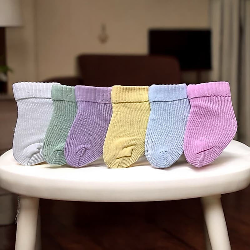Kit 6 pares de Meias Recém Bebe Nascido Enxoval de bebê