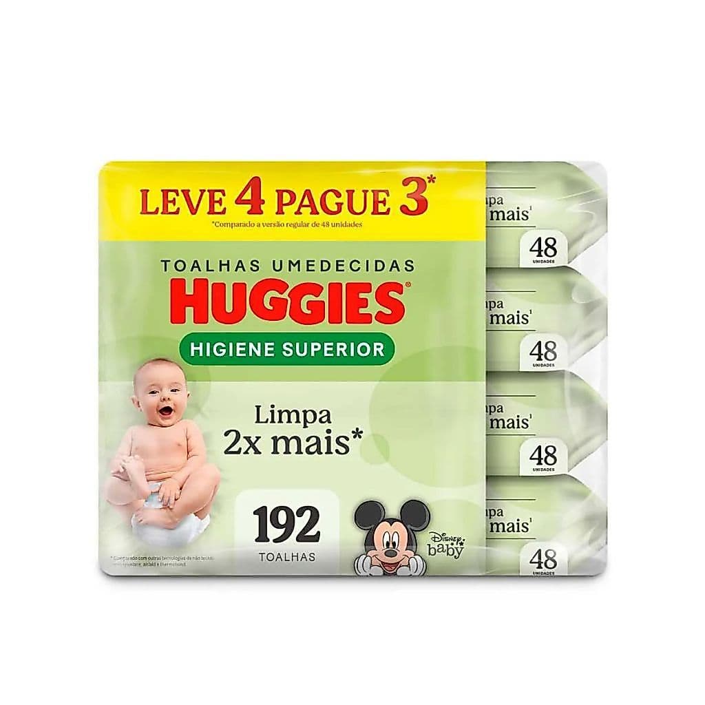 Lenço Umedecido Huggies Baby Higiene Superior Leve 4 Pacotes Com 48 Unidades