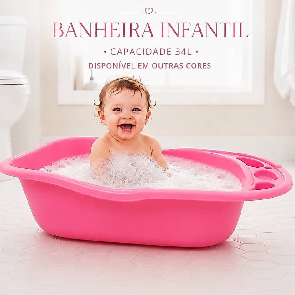 Banheira Infantil 34 Litros Grande Banho Bebê Criança Cores