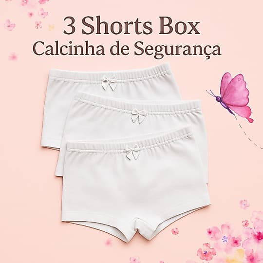 3 Calcinhas Box Boxer Infantil Cueca Menina  Tapa Fralda Desfralde Malha Algodão Confortável Segura