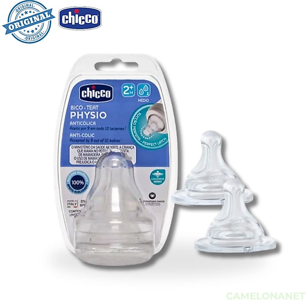 Kit 2 Bicos Mamadeira Chicco Perfect 5 Fisiológico Silicone Veludado 2m+ Fluxo Médio Anticólica