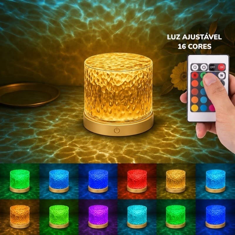 Abajur Quarto Projetor Ondas Do Mar 16 Cores Luminária Led De Mesa Luz Noturna Com Controle