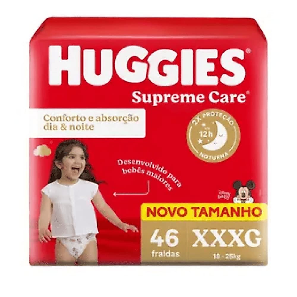 Fralda Huggies Supreme Care XXXG 46 Unidades – Proteção Superior 12h para Bebês Maiores
