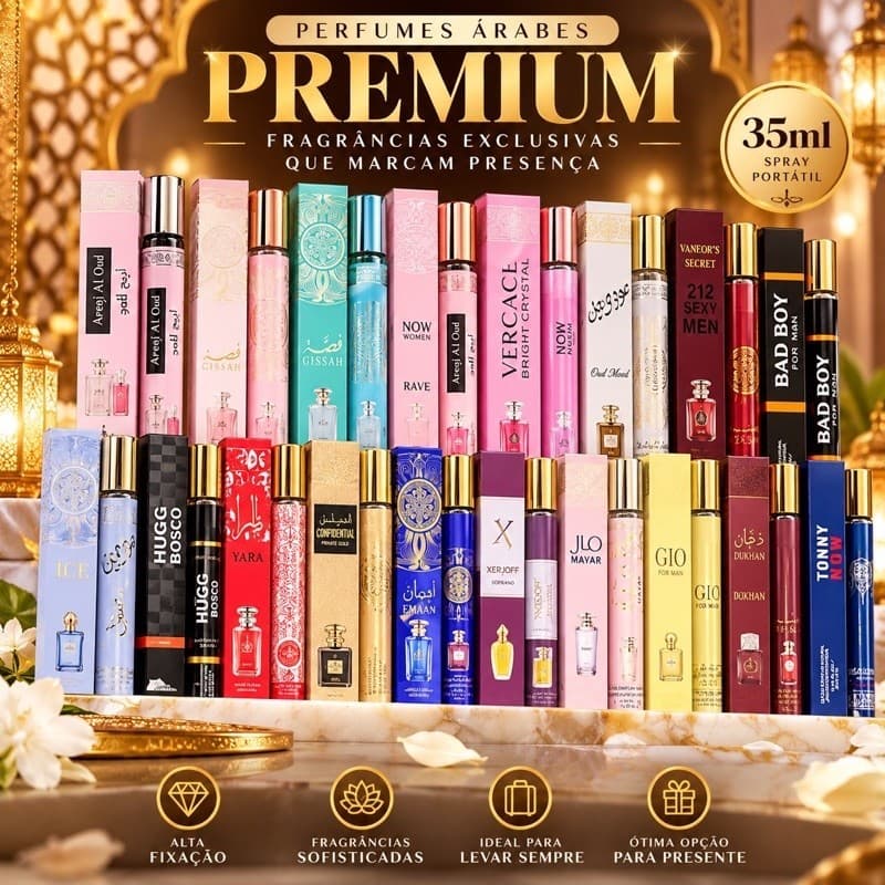 Perfume 35ml Feminino Masculino Unissex Spray Portátil Fragrâncias Variadas Árabe Importado Cubas