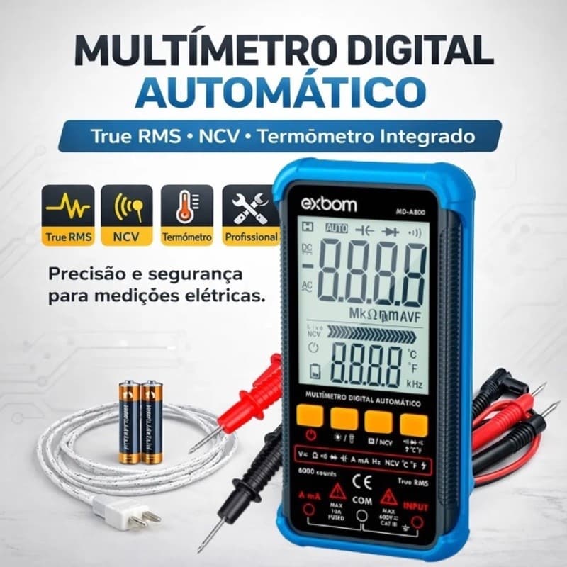 Multímetro Digital Automático NCV e Termômetro Multimetro Automatico True RMS 5999 CAT III NCV