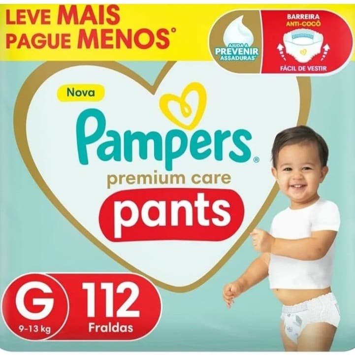Pampers Premium Care Pants Fraldas G 9-13kg 112 Fraldas Barreira Anti-Coco Fácil de Vestir