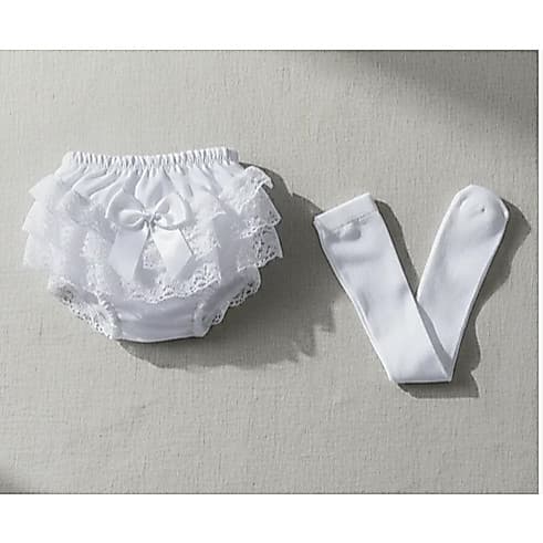 Kit Meia Bebe Calça fio 20 + Calcinha Bunda Rica 3 Rendas Branca Tapa Fraldas