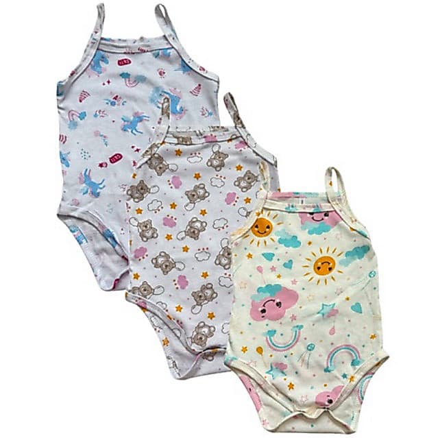 Kit 3 Body Alcinha Bebê Menina 0 a 12 meses Regatinha infantil Regata kids roupa verão enxoval sem manga 100% algodão